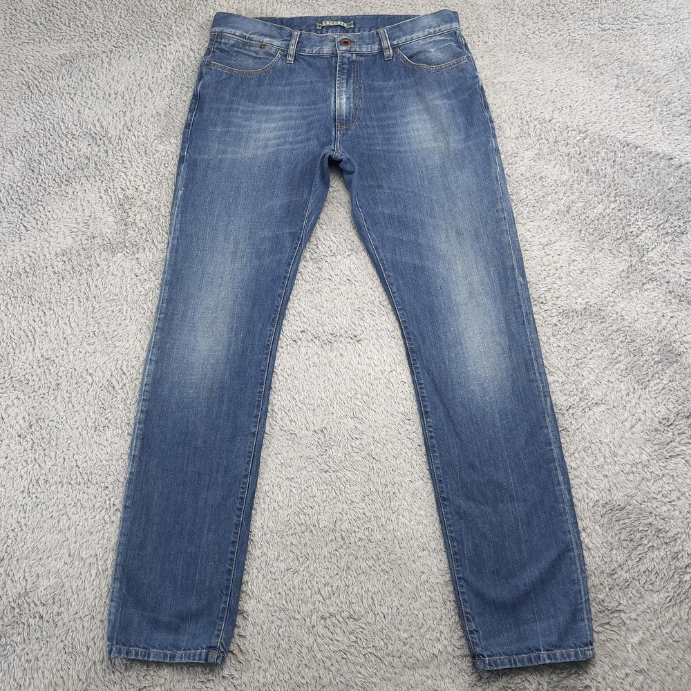 Lacoste Jeans‎ Mens 33x32 Blue Medium Wash Straight Denim Tunisia Logo Cotton